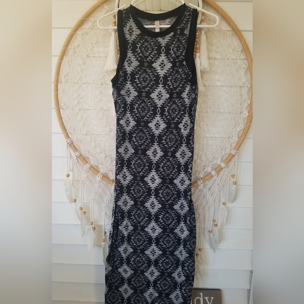 Tribal Black and White Stargazer Sleeveless  Maxi Dress Sexy Size Medium